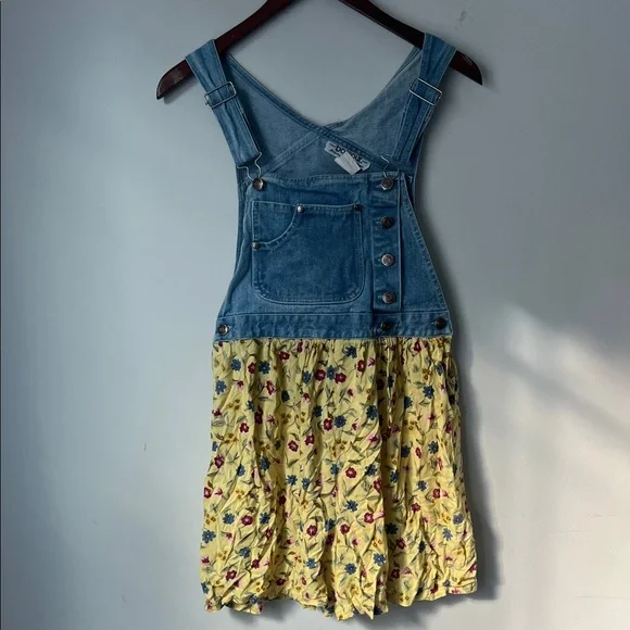 Vtg 90s Bonjour Floral Denim Overalls Dress Size Small ! - Picture 1 of 5